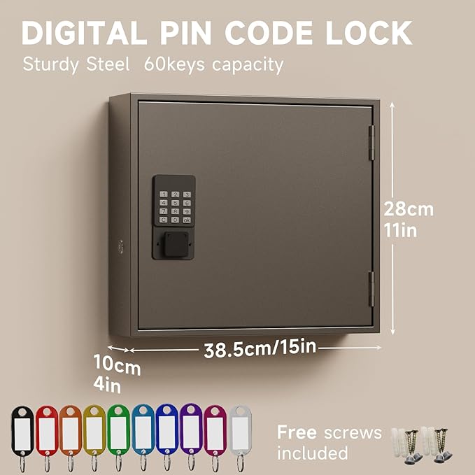 WeHere Smart Key Lock Box, Wall Mounted Key Cabinet with 90 Key Tags, Bluetooth App Control, OTP & Password Unlock, Wi-Fi Remote Unlock (Bridge Required), Steel Key Safe for Office Home Business
