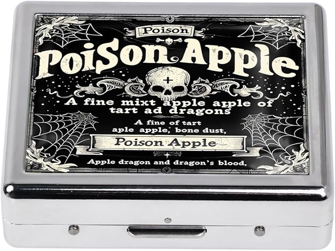 Cute and Stylish Metal Pill Box - Compact Portable Pill Organizer with 8 Compartments, Food-Grade Divider, Ideal for Travel, Vitamins, Jewelry, Cosmetics (Poison Apple Alchemy)