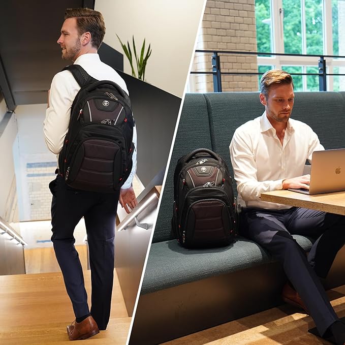 Swissdigital Design Men's Laptop Backpack for Man，Large Capacity Business Travel Backpack Black/Brown