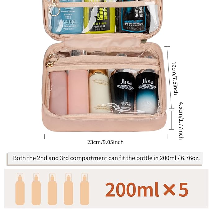 CUBETASTIC Toiletry Bag for Women, Clear Hanging Travel Toiletries Bag, Portable Makeup Bag Transparent Cosmetic Case with Handle, Traveling Make Up Organizer