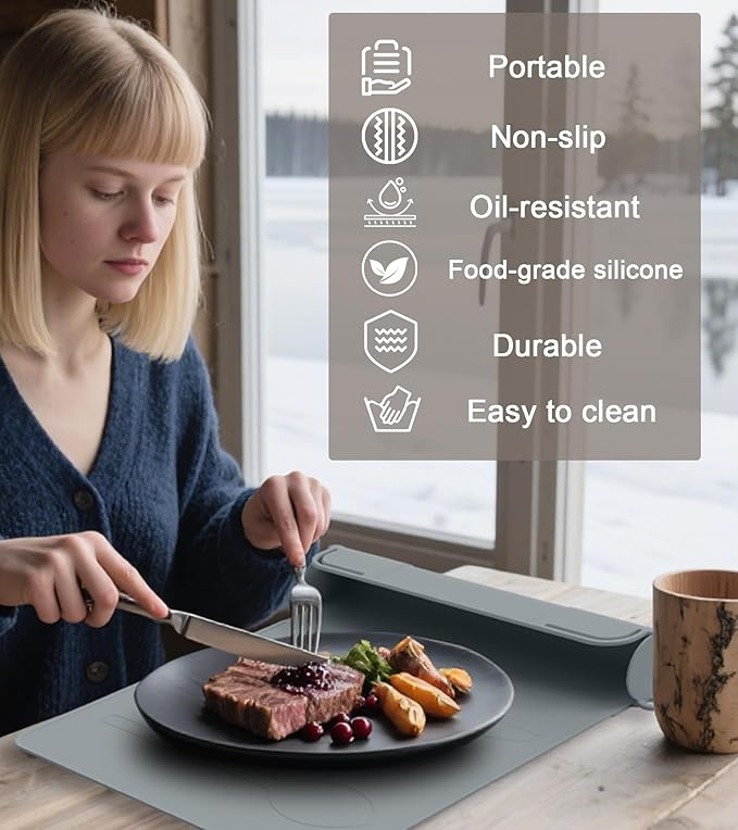 Utensil Box, Tableware Silicone Portable Box Silverware mat, Suitable for Kitchen Utensils, Portable Outdoor Camping Spoon Fork Utensils Storage mat (Gray)