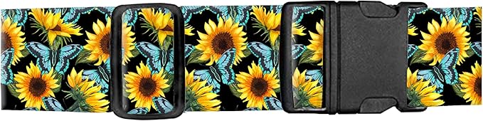 Luggage Straps for Suitcases, Adjustable Travel Belt, Durable Wide Luggage Strap, Cute Suitcase Strap Identifiers with Buckle, Bag Straps for Luggage, Cute Sunflowers Butterfly