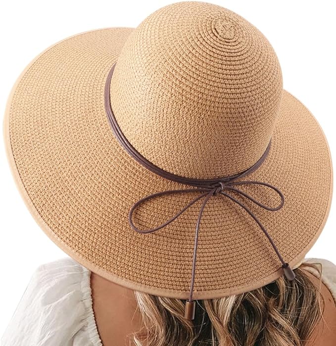 DRESHOW Beach Hats for Women Big Straw Wide Brim Summer Hat Floppy Foldable Roll up Cap Sun Hat UPF 50+