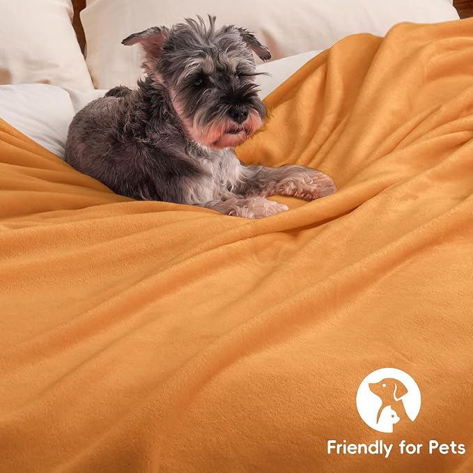 PHF Ultra Soft Fleece Blanket Queen Size, No Shed No Pilling Luxury Plush Cozy 300GSM Lightweight Blanket for Bed, Couch, Chair, Sofa Suitable for All Season, 90" x 90", Pumpkin Orange