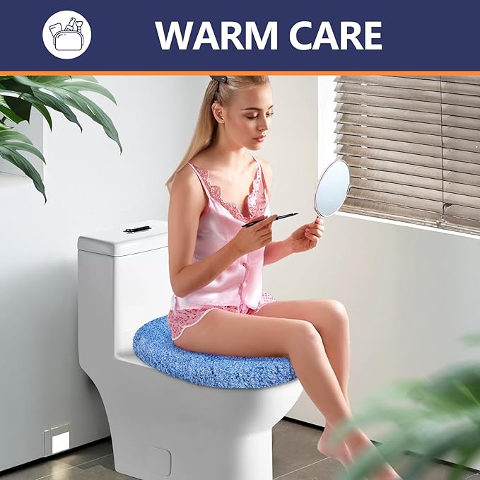 Microfiber Elongated Toilet Seat Cover 19.5"x 15" Machine Washable Solid Toilet Lid Cover Adjustable Rubber Backing Fits Most 18-19.5" L x 14-16" W Elongated Toilet Seat