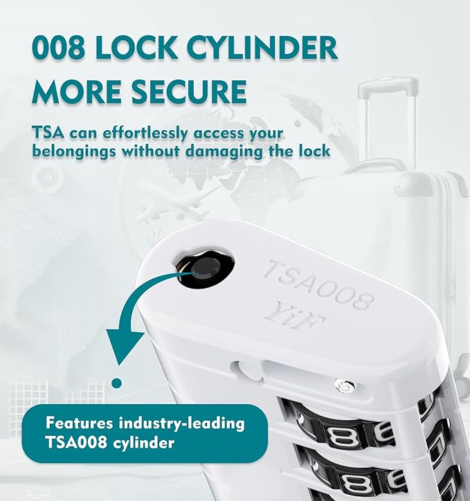 ANVIL 4 Digit Luggage Locks, TSA Locks for Luggage, Advanced TSA008 core, Alert Indicator for Your Travel Lock, Suitcase Lock. (3, White)