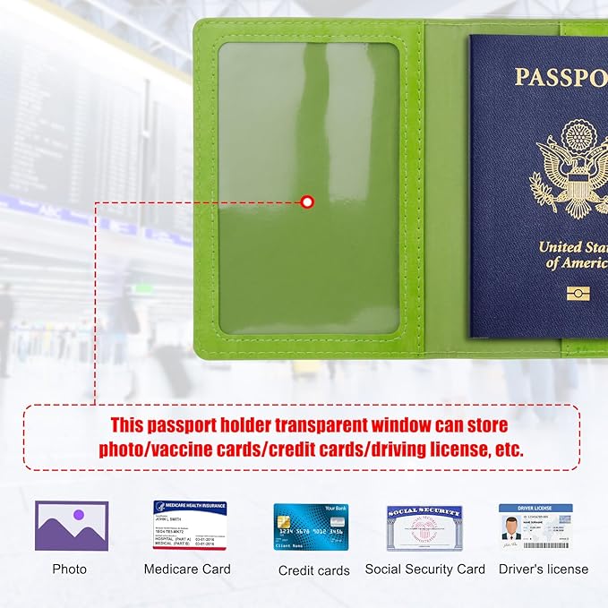 TIGARI Passport Holder for Travel Women Men, PU Leather Passport Wallet Cover Case Sleeve, Waterproof Protected Document Organizer, Family Vacation Plane Cruise Travel Essentials-Green