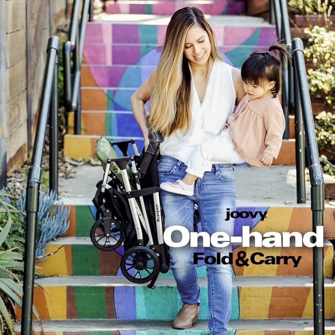 Joovy Kooper Lightweight Baby Stroller Featuring Removable, Swing-Open Tray, Big Wheels, Reclining Seat with Footrest, Extra-Large Retractable Canopy, and Compact Fold (Forged Iron)
