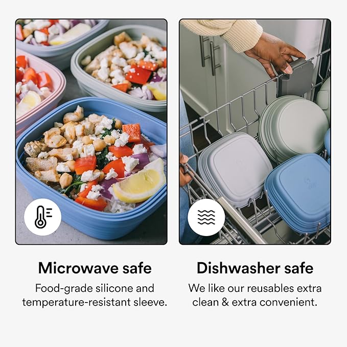 STOJO Collapsible Sandwich Box – 24oz, Reusable Food Storage Container, Silicone Bowl for Hot/Cold Food – Meal Prep, Lunch, Camping, Hiking – Dishwasher Safe (Set of 3, Translucent Denim)