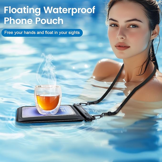 [Up to 8.5"] Floating Waterproof Phone Pouch 2 Pack - Floatable Waterproof Phone Case with Lanyard for iPhone 16 15 Pro Max, Galaxy S25 S24 Ultra, IPX8 Cellphone Dry Bags, Beach Vacation Essentials