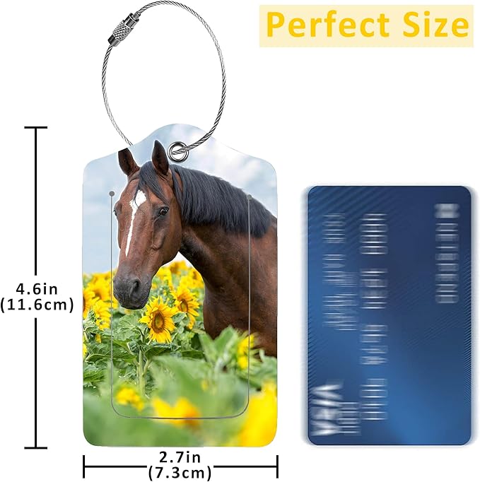 Luggage Tags for Suitcase,2 Pack Horse in Field of Sunflowers Luggage Tag with Privacy Flap,Name ID Label and Metal Loop for Women Men Girls Baggage Bag Backpack Instrument
