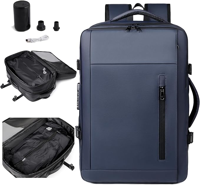 Vacuum-sealed travel computer backpack, Water-Resistant, With vacuum pump, Multiple Compartments, Anti-theft combination lock (Grey)