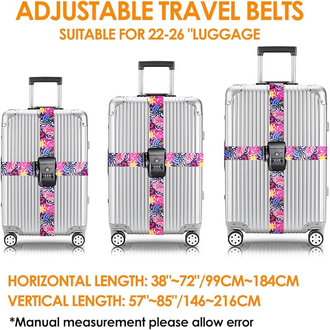 Adjustable Travel Luggage Strap Suitcase Belt Travel Bag Accessories 1.96 in W x 6.23 ft L