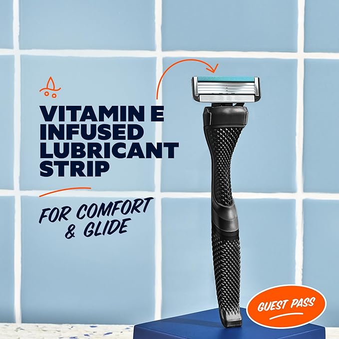 Dollar Shave Club | The Guest Pass Shave Set | 2 Swift Rinse Refill Cartridges, 1 Handle (Black), 1 Razor Cover, Razors for Men