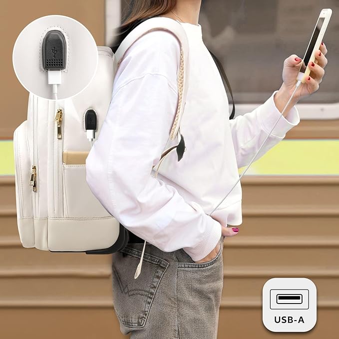 Small Rolling Backpack, Underseat Carry On Luggage With Wheels For Adults, 15.6 Inch Wheeled Backpack for Women, Travel Roller Bag, Beige