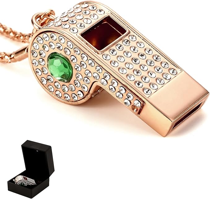 Whistle,Rhinestone Sports Whistle with Keychain for Coach/Referee/Training/Lifeguard/Teachers(Gold)