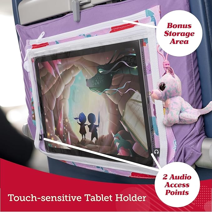 Lusso Gear Kids Airplane Tray Cover with Pockets - Airplane Essentials for Toddlers - Kids Travel Tray for Plane or Train - Organize Toys, Snacks - Tablet Holder - Flying Must Have (Dinos)