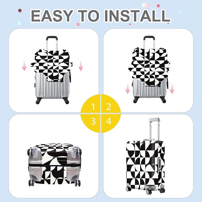 ANNA QUEEN Geometric Minimalist Luggage Cover, Suitcase Protector with Modern Abstract Pattern, Stretchable, Washable Travel Cover for 28-30 Inch Luggage