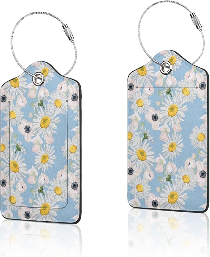 2 Pack Luggage Tag for Suitcase, Cute Unique Leather Suitcase Tags Identifiers with Privacy Name Address Labels & Durable Steel Loop for Women Men Travel