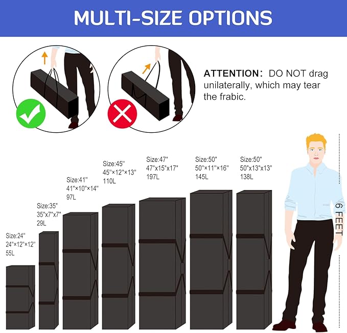 INFANZIA 45inch Sports Duffel Travel Bag, 115L Extra Large Duffel Luggage Bag with Upgrade Zipper, Water Resistant & Foldable Equipment Storage Bag for Camping Tent Tripod Fishing, 2PCS