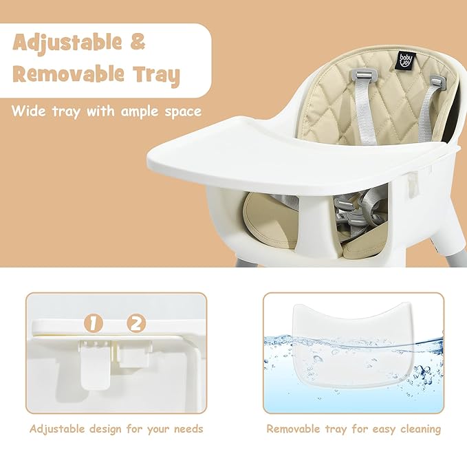 HONEY JOY 5-in-1 High Chair, Convertible Highchair for Babies and Toddlers/Kids Chair Table Set/Infant Feeding Chair w/Safety Harness, PU Leather Cushion & Removable Food Tray (Beige)