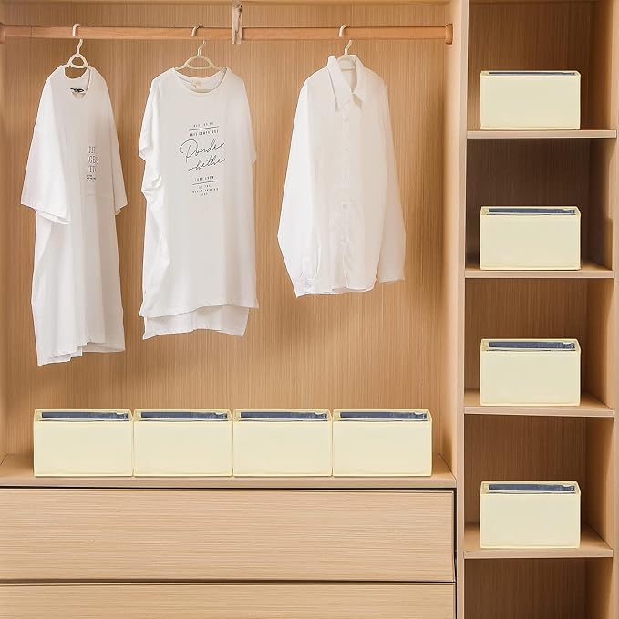 Jeans Drawer Organizers for Clothing, 5 Compartment Wardrobe Storage Box, Washable Clothes Organizer for Folded Clothes, Jeans, Pants, Leggings, t-shirts(Beige)