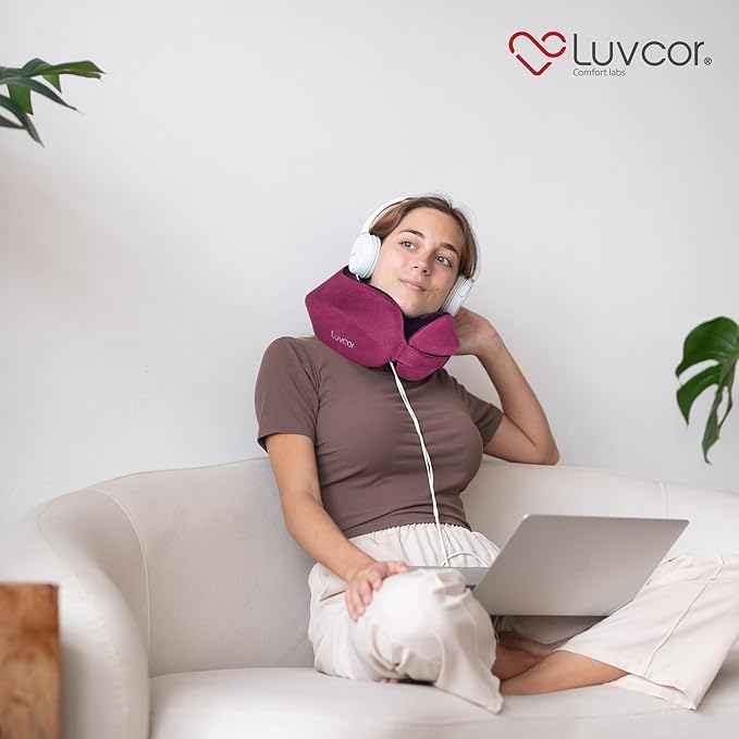 Premium Quality Memory Foam Travel Neck Pillow Bundle - Best Ergonomic Pillow for Airplane Travel, car Ride, Sleeping. Comes with Eye mask, earplugs and Storage Bag. (Royal Pink)