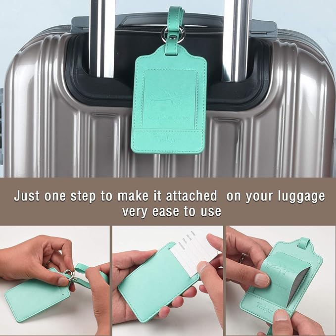 Teskyer Luggage Tags, 3 Pack Premium PU Leather Luggage Tags Privacy Protection Travel Bag Labels Suitcase Tags