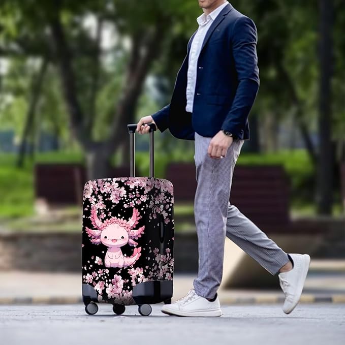 Cute Floral Axolotl Luggage Cover Travel Suitcase Protector Cover Zipper Closer for 18-21inch