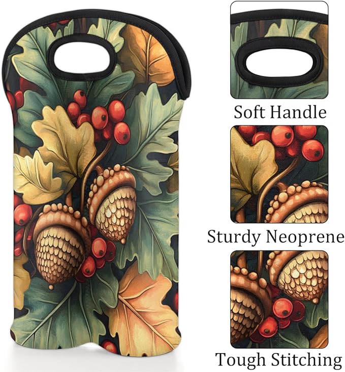 Neoprene Wine Tote, Bottle Carrier Gag Insulating Neoprene Thicker, Insulated Wine Bag for Travel Holds Two Bottles, Bottle Carrier Bags Protect the Bottles, Pinecones