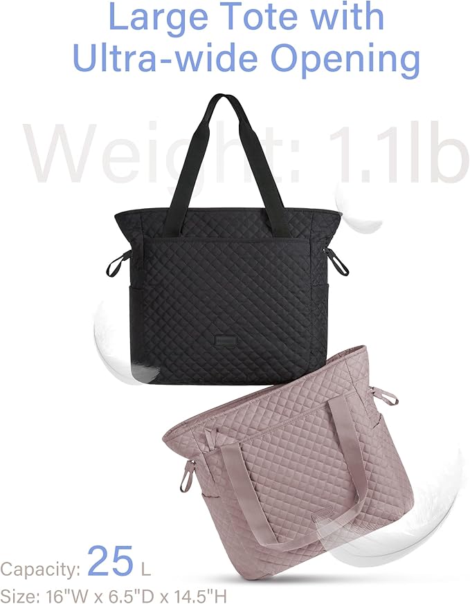 BAGSMART 25L Quilted Tote Bag Large Shoulder Bag with Top Handle for Women, Machine Washable Work Travel Handbag