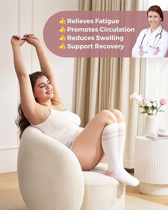 Momcozy Compression Socks for Women Wide Calf, 15-20mmHg Knee High Support Socks for Pregnancy, Nurses, Travel, Flying