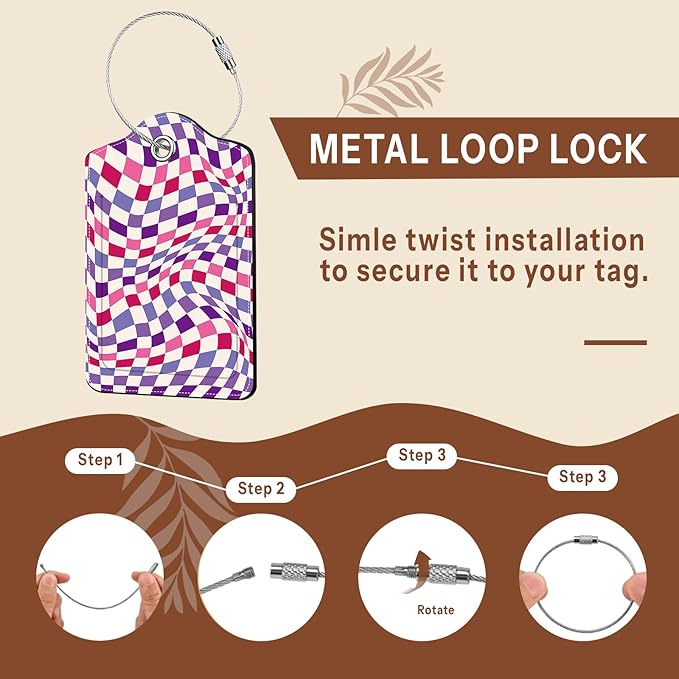 2 Pack Checkered Luggage Tags for Suitcases, Plaid Leather Luggage Tag Waterproof, Name ID Labels with Privacy Cover Suitcases Bag Luggage Tags for Travel, Travel Accessory Luggage Tag
