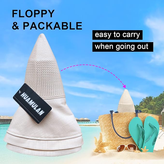 Women Wide Brim Sun Hats Metal Wired Edge Summer UV Protection Beach Fishing Hat for Hiking Garden Travel Chin Strap