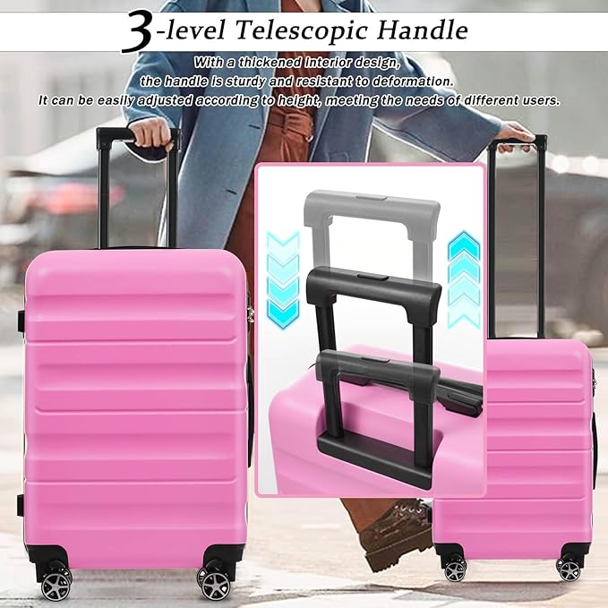 Merax Luggage Set 6 Piece, Hardshell ABS Suitcases with 8 Silent Spinner Wheels, Durable and Lightweight Travel Luggage for Family Trips, Pink