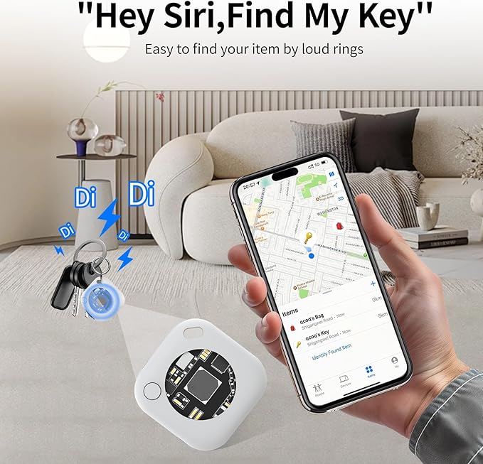 Air Tracker Tags-2 Pack, 5.3 Bluetooth Tracker Work, 100dB Sound, Smart Tag with Keychain/Lanyard, Item Finder for Luggage/Key/Suitcase, Replaceable Battery, Black.White，with Apple Find My (iOS Only)
