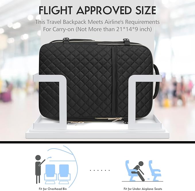 MOMUVO Large Travel Backpack Women, Flight Approved Carry On Backpack, Water Resistant Anti-Theft Casual Daypack School Bag Fit 17 Inch Laptop with USB Charging Port, Black