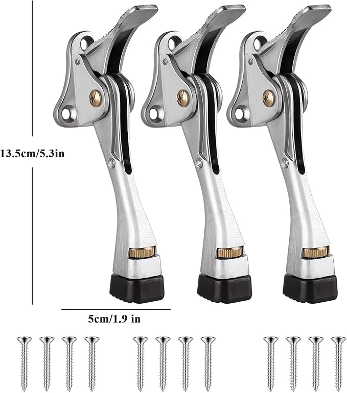 GroTheory 3 Pack Door Stoppers, 4 inch Kickdown Door Stops, Heavy Duty Door Stoppers for Bottom of Door, Adjustable Metal Door Kick Stand Floor and Release