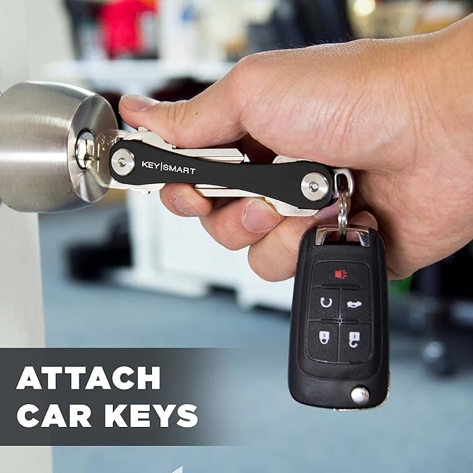 KEYSMART Key Holder for Keychain - Compact Key Organizer for Key Chain, Minimalist Clutter-Free EDC Keychains Key Ring, Black Aluminum, 8 Keys