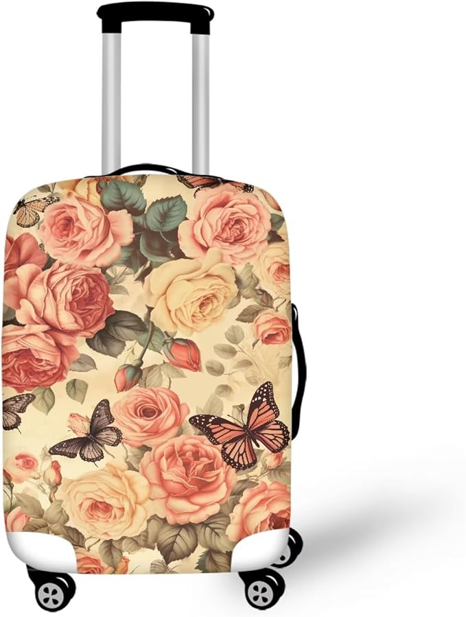 Pink Butterfly Suitcase Covers for Luggage Universal Fit 26-29 Inch Luggage Covers with Zipper for Women & Girl Elastic Spandex Baggage Case Rose Luggage Cover(Flower)