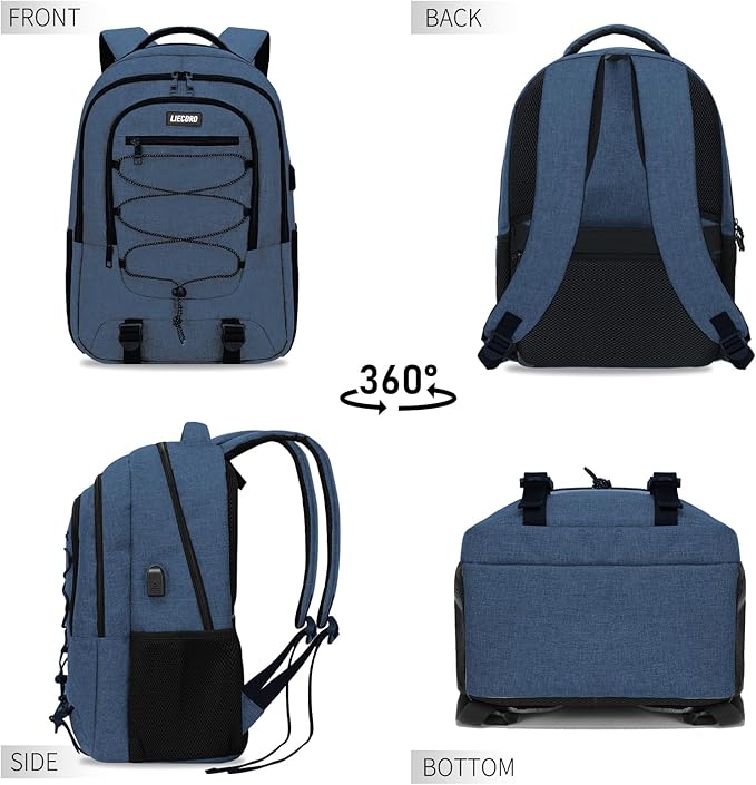 Blue Backpack for Men Women, Backpack for School, School Backpacks for Boys Girls Teens, 15.6 inch Laptop Back Pack with USB Charging Port, Large College Book Bag, Business Work Travel Bookbag