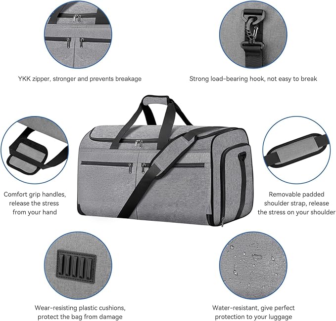 Carry on Garment Bag for Travel, Bukere Convertible Travel Duffel Suit with Shoe Compartment, Detachable Shoulder Strap, 2 in 1 Weekender Men Women
