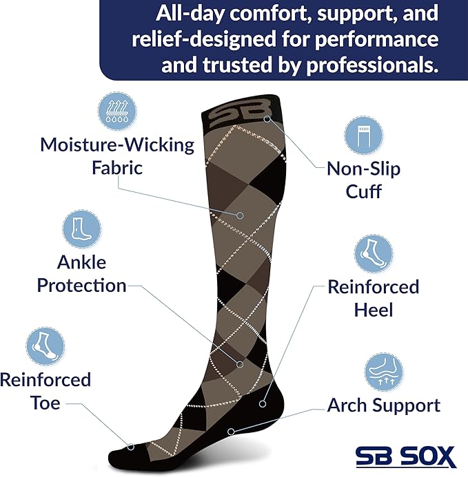 SB SOX Compression Socks for Men & Women (20-30 mmHg) - Best Support Stockings for Travel, Medical, and Sports - Perfect for Everyday Wear
