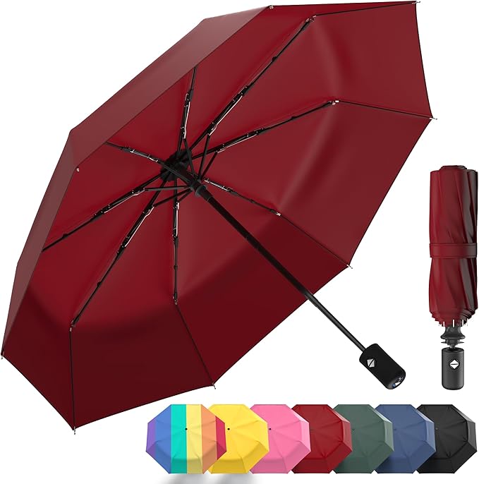 Rain-Mate Windproof Compact Umbrellas for Rain - Strong Reinforced Fiberglass Rib Design & Auto Open & Close - Portable Folding Travel Umbrella - Lightweight & Packable for Women & Men, Easy Collapse
