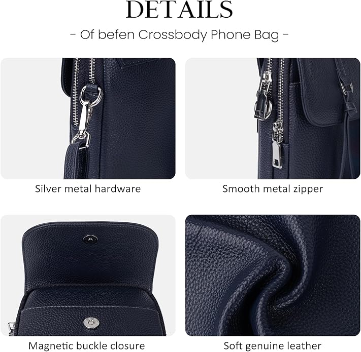 befen Genuine Leather Small Crossbody Bags for Women, Multi Pocket Cell Phone Crossbody Purse with RFID Blocking Card Slots