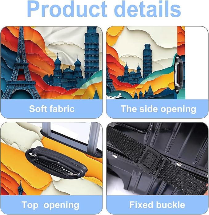 Luggage Cover Washable Suitcase Protector Anti-Scratch,Stretchable Fit for 20-34Inch Luggage Durable Travel Bag Cover with Zipper Closure (Travel-3, M(fits 24-26Inch suitcase))