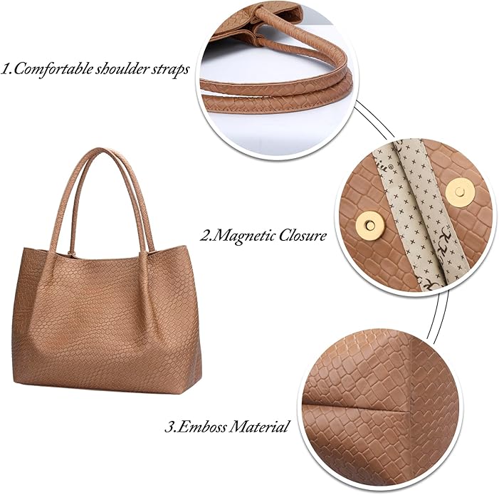 KKXIU Tote Bag for Women Vegan Leather Shoulder Purse Large Capacity Travel Bag