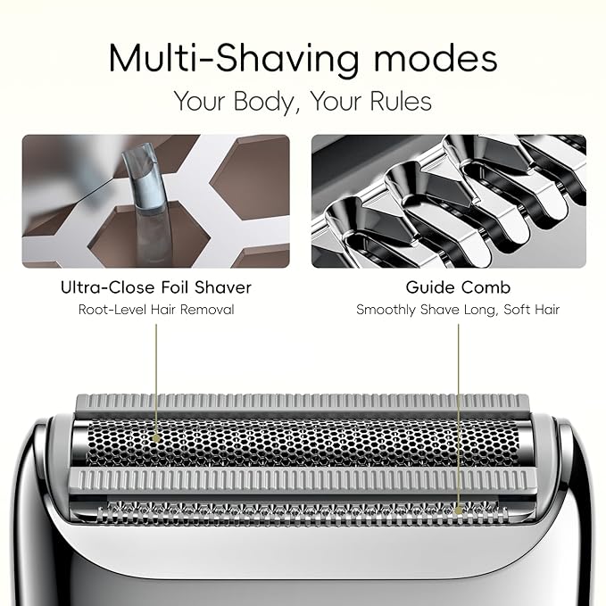 yoose Electric Razors for Women, IPX7 Alloy Body Bikini Trimmer for Women (USB-C, Trimmer Comb, Multi Shaving Modes), Portable Size, Porcelain White