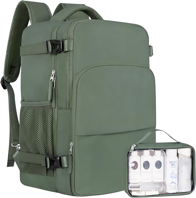 Personal Item Backpack, Carry on Travel Backpack with Multi-Pockets, Waterproof Casual College 16inch Laptop Backpack for Men Women, Army Green