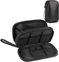 Leather Travel Electronic Organizer - Double Layer, Waterproof Case for Cables, Chargers, Phones & More - Portable, Shockproof Pouch for All Your Electronics Accessories (Black, M)